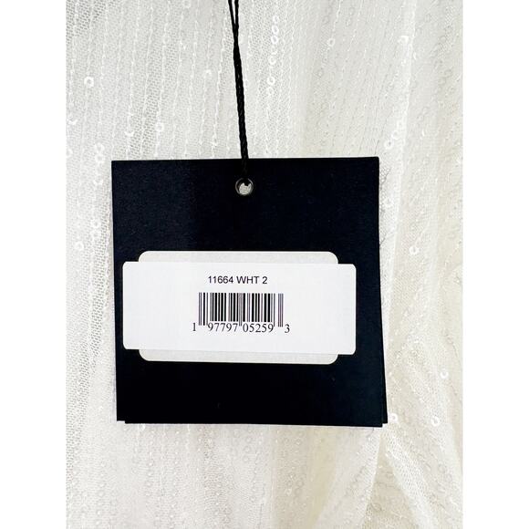 MAC DUGGAL Dress Size 2 Evening Gown Sequin White Ivory NEW Mini Tie Belt - Picture 5 of 7